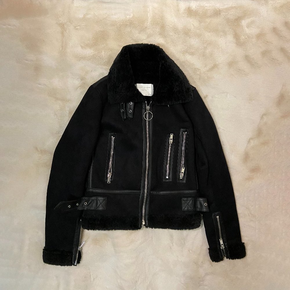 Zara faux fur sherpa moto jacket